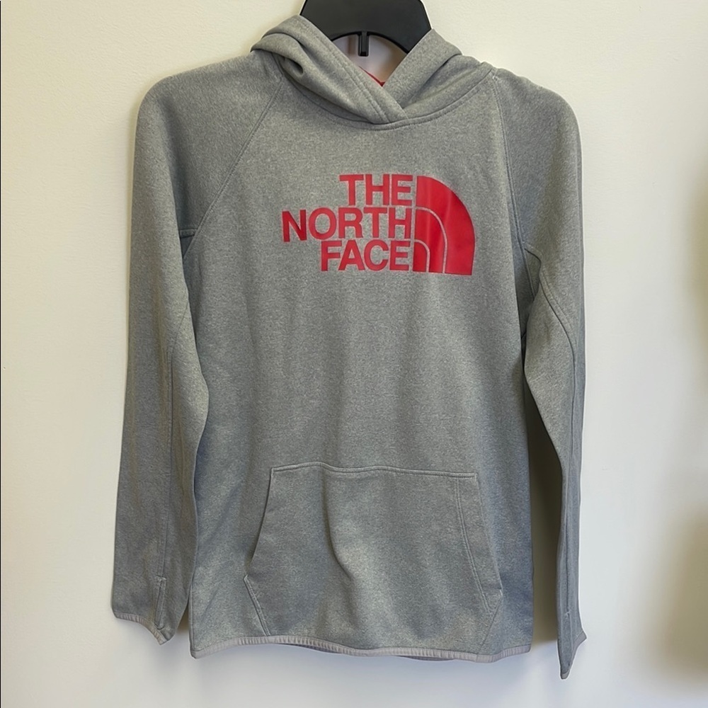 The North Face Gray Hoodie with Red Logo